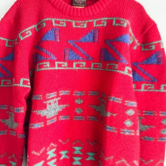 Vintage Chaps Ralph Lauren Shetland Wool Southwestern Print Sweater XL - Picture 4 of 6